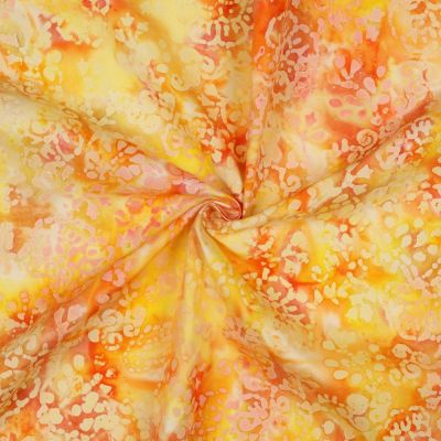 Tissu Viscose Batik soleil d&#039;été sur fond Jaune curry - Par 10 cm