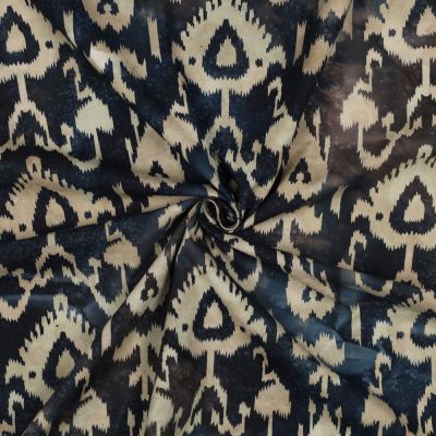 Tissu Batik de Coton motif ethnique Ecru sur fond Noir - Par 10 cm