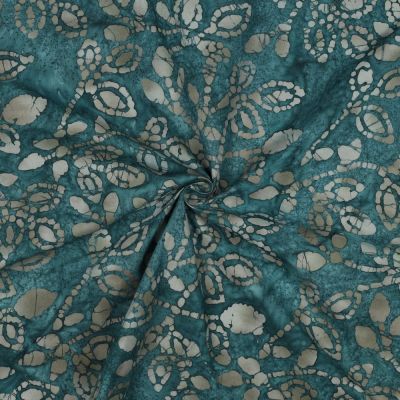 Tissu Batik Coton Marta sur fond Bleu canard - Par 10 cm