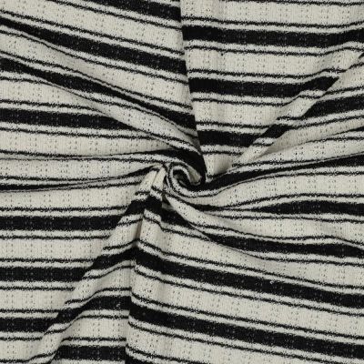 Tissu Jacquard Tricoté Marinière Noir sur fond Ecru - Par 10 cm