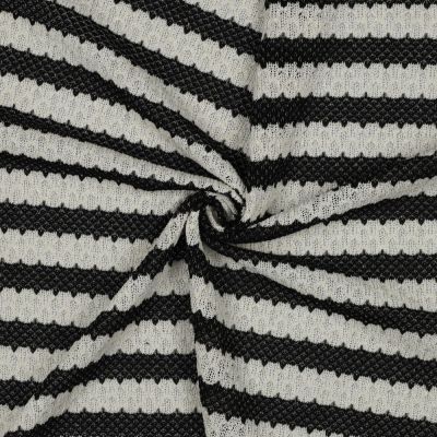 Tissu Jacquard Tricoté Rayures Noir sur fond Ecru - Par 10 cm