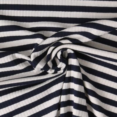 Tissu Jersey Bord Côte rayé Marinéa sur fond Blanc - Par 10 cm