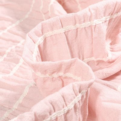 Tissu Voile de Coton smocké brodé uni Rose pâle - Par 10 cm