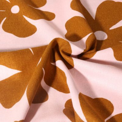 Tissu Viscose Lin imprimé fleurs sur fond Rose clair - Par 10 cm