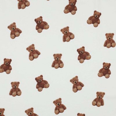 Tissu Jersey Coton Bio digital Ours marrons sur fond Blanc cassé - Par 10 cm