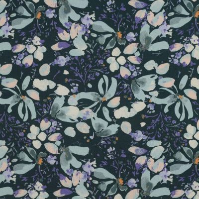 Tissu Viscose stretch Poppy imprimé fleuris Bleu pétrole - Par 10 cm