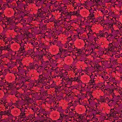 Tissu Viscose stretch Poppy imprimé Fleuris sur fond Magenta fuschia - Par 10 cm
