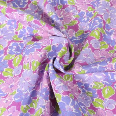 Tissu Viscose Digital Fleuris parme sur fond Blanc - Par 10 cm