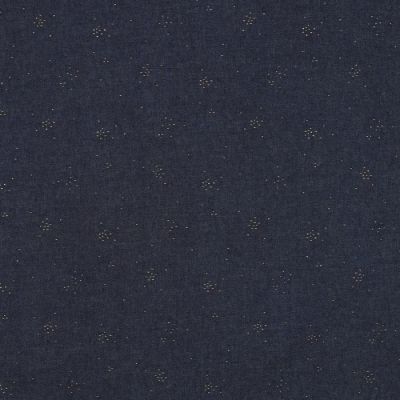 Tissu Chambray Confettis argentés sur fond Bleu foncé - Par 10 cm