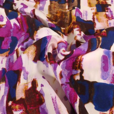Tissu Viscose Digital imprimé peinture abstrait sur fond Violet - Par 10 cm