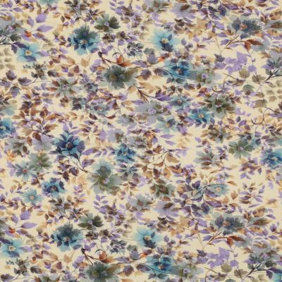 Tissu Jersey Viscose imprimé digital Fleuris sur fond Beige - Par 10 cm