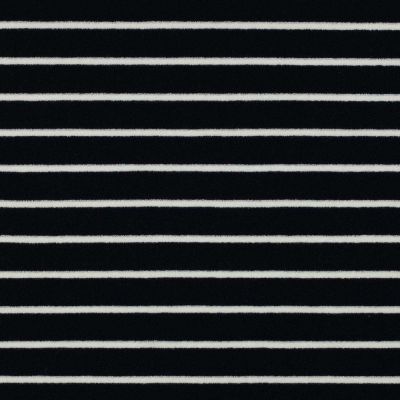 Tissu Jersey Eponge Poppy Rayures blanches sur fond Bleu marine - Par 10 cm