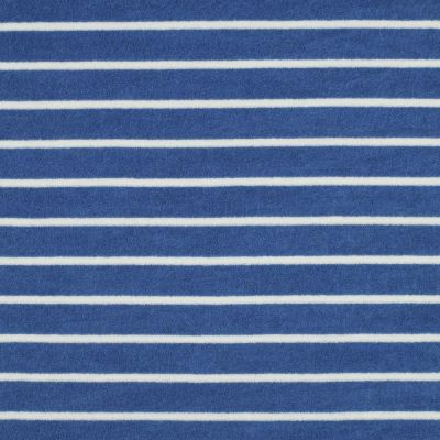 Tissu Jersey Eponge Poppy Rayures blanches sur fond Bleu - Par 10 cm