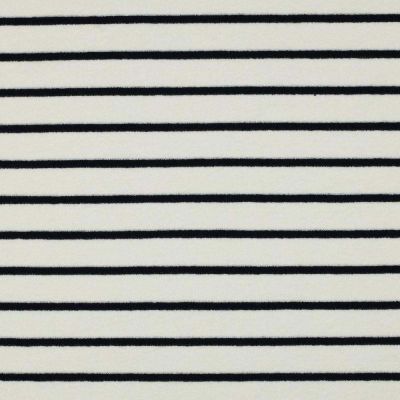 Tissu Jersey Eponge Poppy Rayures bleu marine sur fond Blanc cassé - Par 10 cm