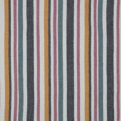 Tissu Double Gaze fil teinté Rayures noir et rose sur fond Blanc - Par 10 cm