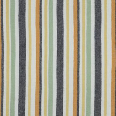Tissu Double Gaze fil teinté Rayures noir et jaune sur fond Blanc - Par 10 cm
