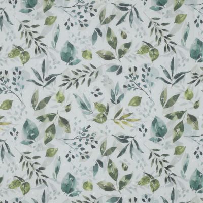 Tissu Plumetis Viscose digital feuilles sur fond Blanc - Par 10 cm