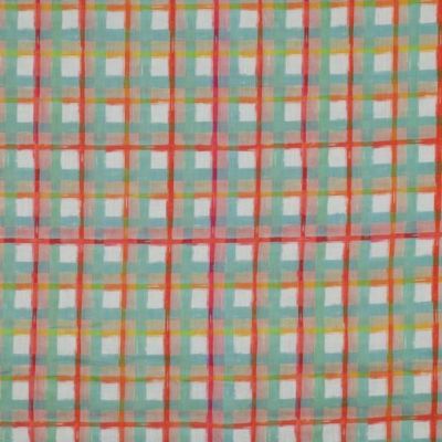 Tissu Voile de Coton digital Carreaux Flora sur fond Blanc - Par 10 cm