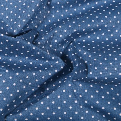 Tissu Coton enduit Petits pois blancs sur fond Bleu denim - Par 10 cm
