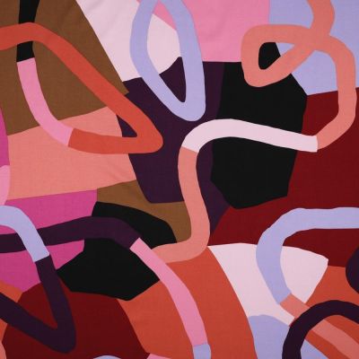 Tissu Viscose extensible Nerida Hansen Abstrait sur fond Bordeaux - Par 10 cm