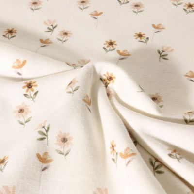 Tissu Jersey Coton imprimé digital Poppy Petites fleurs Poema sur fond Ecru - Par 10 cm