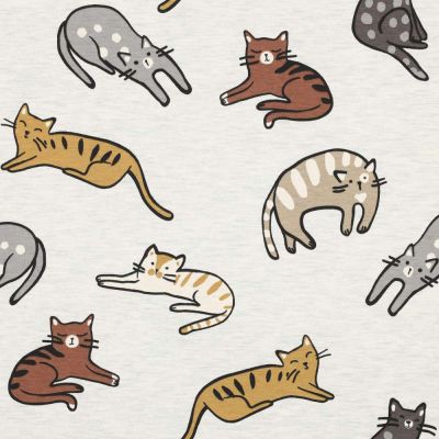Tissu Jersey  Minouche sur fond Blanc chiné - Par 10 cm
