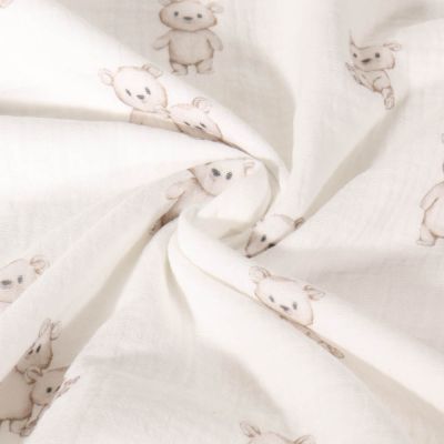 Tissu Double gaze de Coton Bio digital Oursons sur fond Blanc - Par 10 cm