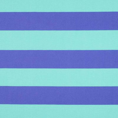 Tissu Toile Canvas rayures Marinella violettes sur fond Bleu turquoise - Par 10 cm