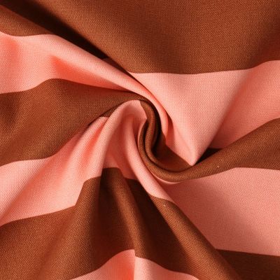 Tissu Toile Canvas Babette rayures Chocolat sur fond Rose corail - Par 10 cm