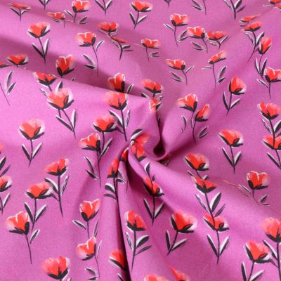Tissu Popeline de Coton Poppy Éclats de Coquelicot sur fond Rose - Par 10 cm