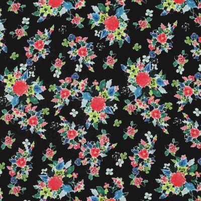 Tissu Ecovero fleurs Noctaflor rouges sur fond Noir profond - Par 10 cm