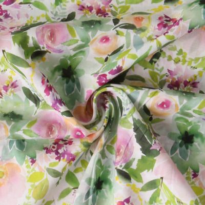 Tissu Voile de Coton fleurs Celesta sur fond Blanc - Par 10 cm