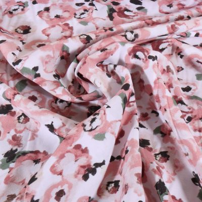 Tissu Viscose extensible Fleuris Mia sur fond Blanc - Par 10 cm