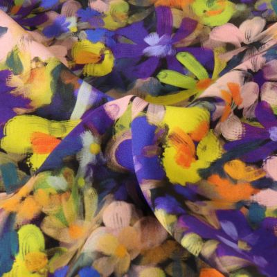 Tissu Viscose Digital imprimé Fleurs aquarelles sur fond Noir - Par 10 cm