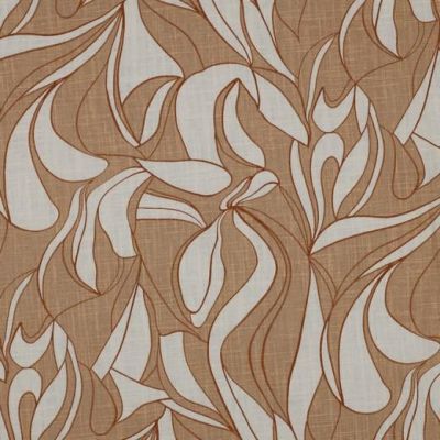 Tissu  Lin imprimé Floral blanc sur fond Beige - Par 10 cm