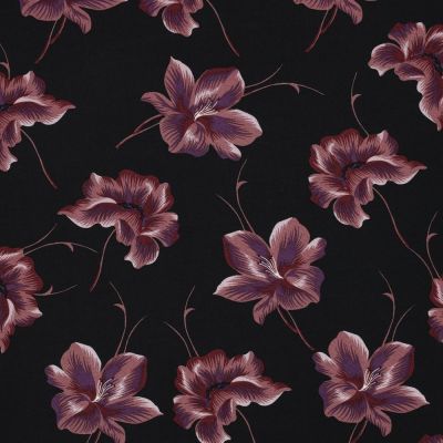 Tissu Viscose Amaryllis sur fond Noir - Par 10 cm