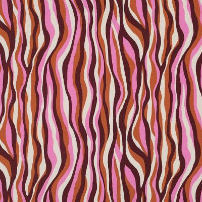 Tissu Viscose Zébré tons rose sur fond Pourpre - Par 10 cm