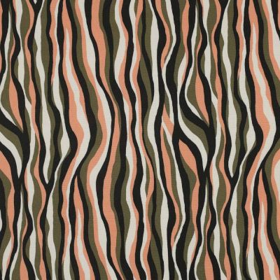 Tissu Viscose Zébré tons kaki et saumon sur fond Vert foncé - Par 10 cm