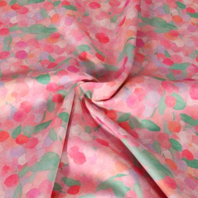 Tissu Viscose Satiné digital Fleuris aquarelle sur fond Rose - Par 10 cm
