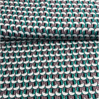 Tissu Viscose Formes Géo sur fond Vert émeraude - Par 10 cm