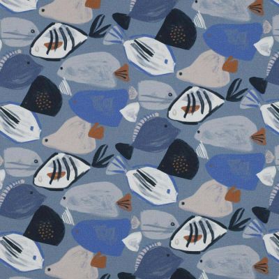 Tissu Toile Canvas Poissons sur fond Bleu ancien - Par 10 cm