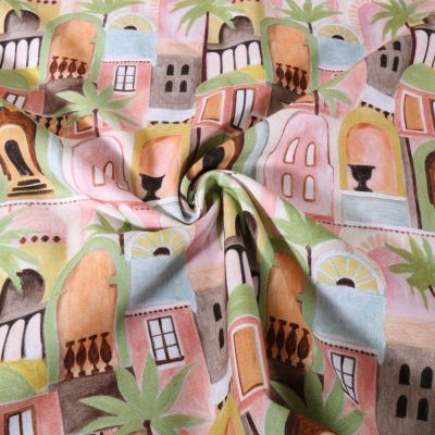 Tissu Toile de Coton Canvas Poppy Riad sur fond Blanc - Par 10 cm