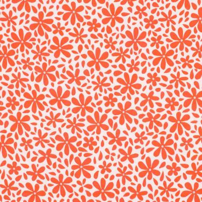 Tissu Double gaze de Coton fleurs Bloomie oranges sur fond Blanc - Par 10 cm