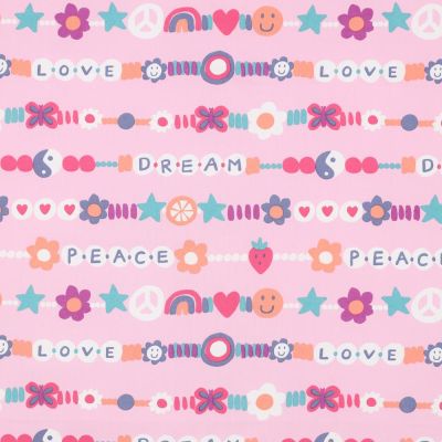 Tissu popeline de Coton  Peace sur fond Rose clair - Par 10 cm