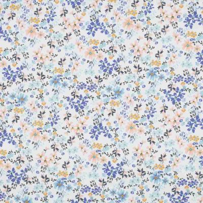 Tissu Voile de Coton fleurs Eglantine sur fond Blanc cassé - Par 10 cm