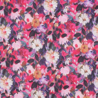 Tissu Voile de Coton fleurs Rosaéa sur fond Multicolore - Par 10 cm