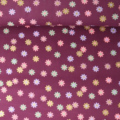Tissu Velours milleraies Yasmine fleurs Dorées sur fond Bordeaux - Par 10 cm