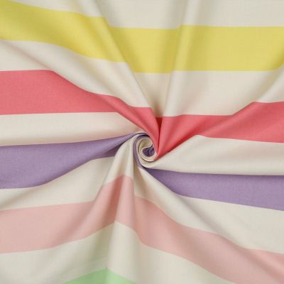 Tissu Toile de Coton Canvas Rayures pastels sur fond Ecru - Par 10 cm
