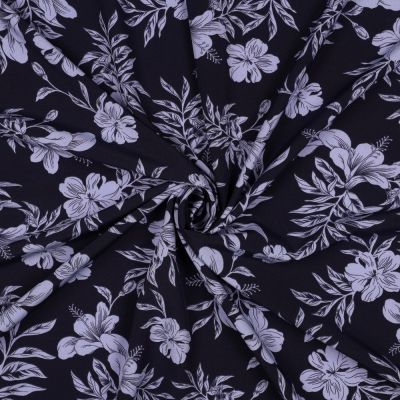 Tissu Stretch magnolia Bleu gris sur fond Bleu marine - Par 10 cm