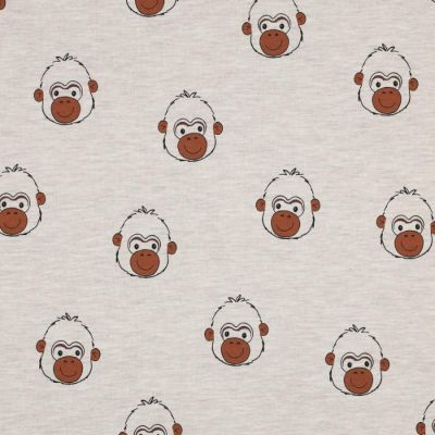 Tissu Jersey Coton Singe sur fond Beige - Par 10 cm